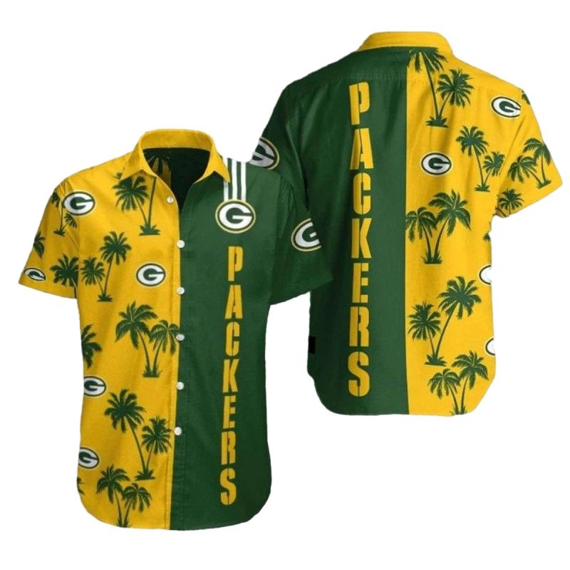 Green Bay Packers Palm Trees Yellow Hawaiian Vacation Shirt 1