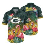 Green Bay Packers Parrot And Flamingo Hawaiian Shirt