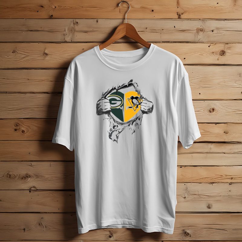 Green Bay Packers Pittsburgh Penguins Heartbeat Fusion T Shirt T Shirt 1 1