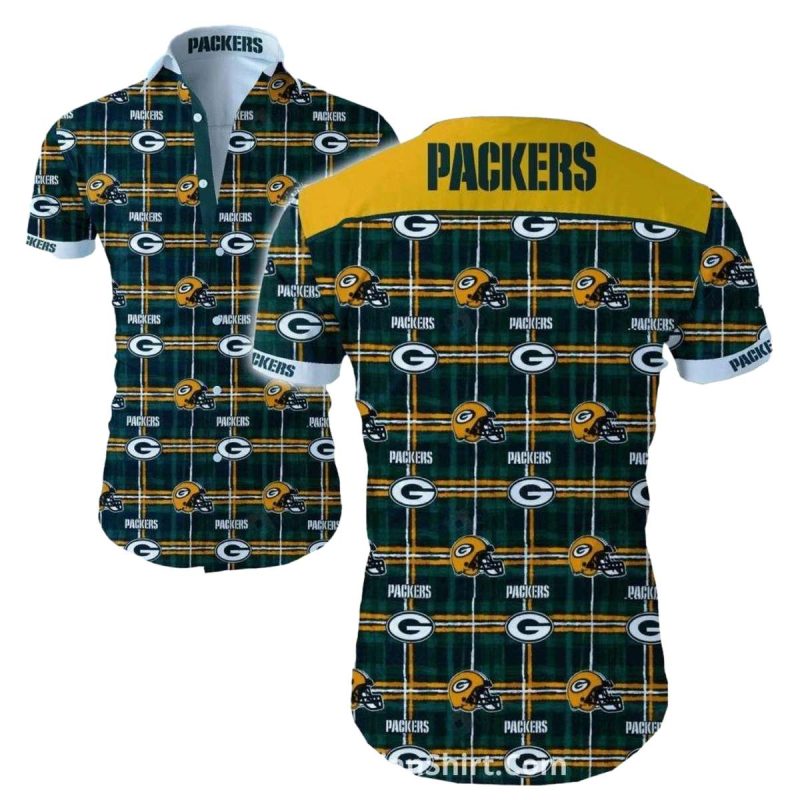Green Bay Packers Plaid And Helmet Hawaiian Shirt 1