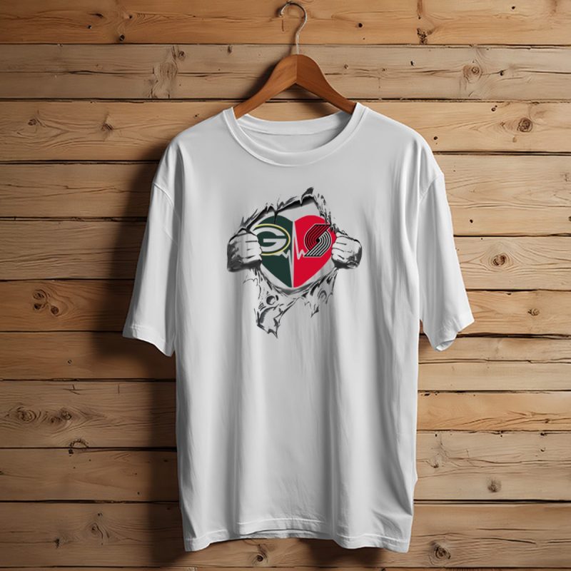 Green Bay Packers Portland Trail Blazers Heartbeat Rip Fan T Shirt T Shirt 1 1