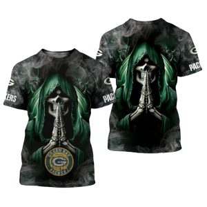 Green Bay Packers Praying Skull Smoke AOP T Shirt