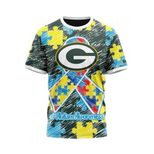Green Bay Packers Puzzle Autism Awareness AOP T Shirt