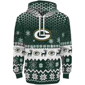 Green Bay Packers Reindeer Motif Green AOP Hoodie