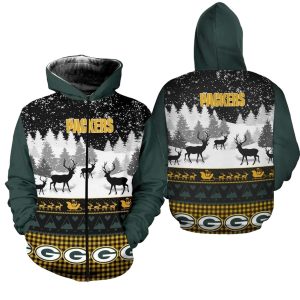 Green Bay Packers Reindeer Xmas Ugly Sweater AOP Hoodie
