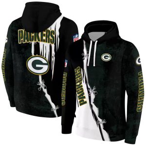 Green Bay Packers Ripped Pattern Green Black White AOP Hoodie