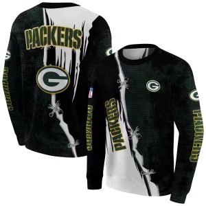 Green Bay Packers Ripped Pattern Green Black White AOP Sweatshirt