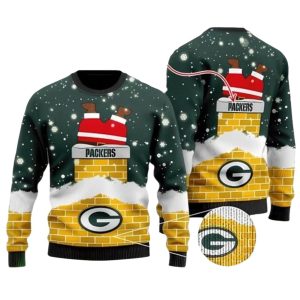 Green Bay Packers Santa Down The Chimney Ugly Sweater