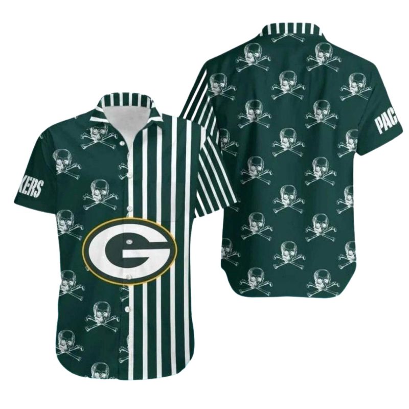 Green Bay Packers Skull And Stripes Design Hawaiian Shirt 1