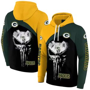Green Bay Packers Skull Punisher Gold Black AOP Hoodie