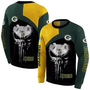 Green Bay Packers Skull Punisher Gold Black AOP Sweatshirt