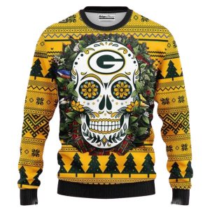 Green Bay Packers Skull Flower Ugly Sweater