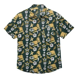 Green Bay Packers Star And Hibiscus Design Hawaiian Shirt