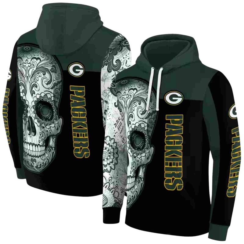Green Bay Packers Sugar Skull Green Black Aop Hoodie 1