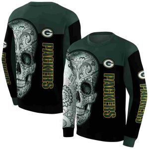 Green Bay Packers Sugar Skull Green Black AOP Sweatshirt