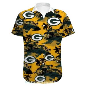 Green Bay Packers Sunset And Tropical Trees Hawaiian Shirt