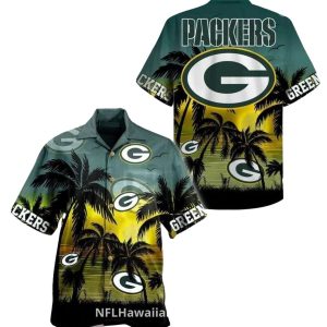 Green Bay Packers Sunset Palm Trees Beach Vibes Hawaiian Shirt