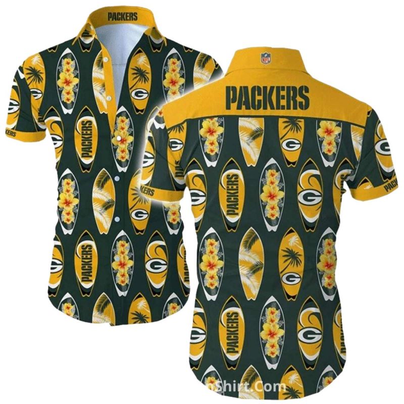 Green Bay Packers Surfboard Tropical Hawaiian Shirt 1