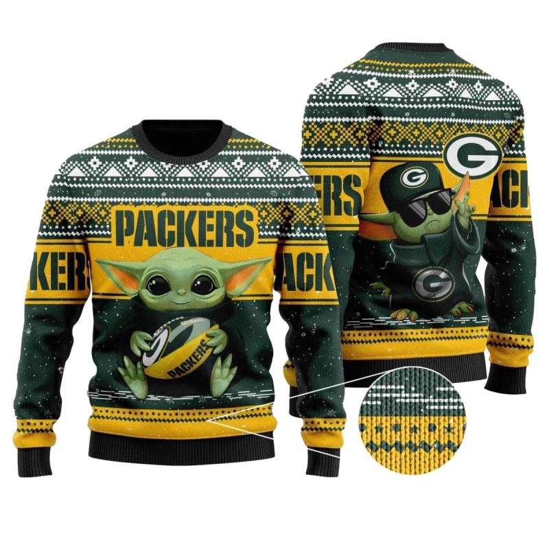 Green Bay Packers Sweater And Baby Yoda Ugly Sweater 1