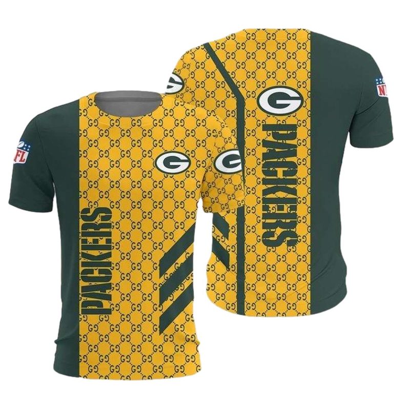 Green Bay Packers Team Green And Yellow Pattern Aop T Shirt 1