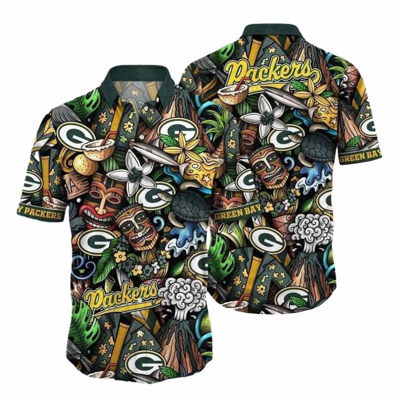 Green Bay Packers Tribal Tiki Touchdown Hawaiian Shirt 1