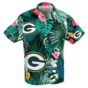 Green Bay Packers Tropical Floral Pattern With Logos Hawaiian Shirt