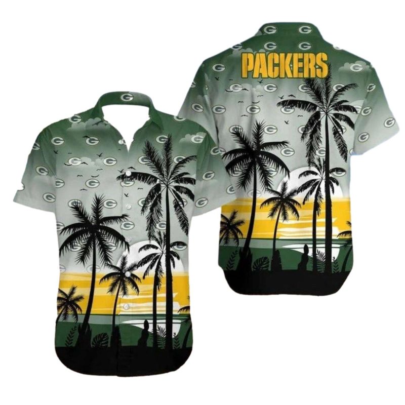 Green Bay Packers Tropical Sunset Palm Tree Hawaiian Shirt 1