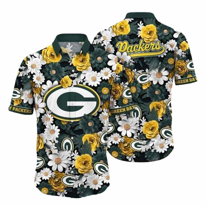 Green Bay Packers Tropical With Yellow Roses Hawaiian Shirt 1