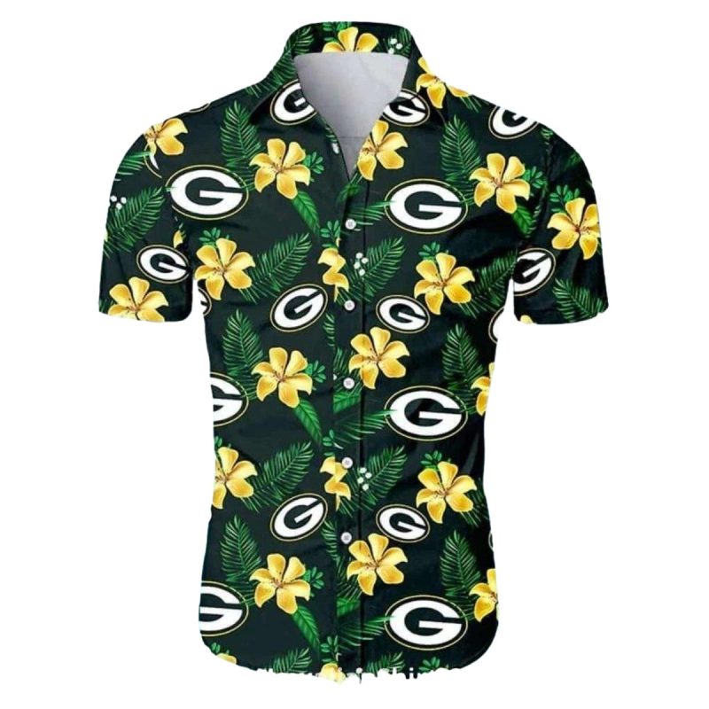 Green Bay Packers Tropical Yellow Flowers And Logo Hawaiian Shirt 1