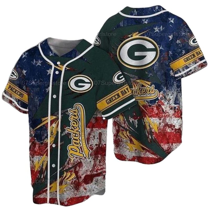 Green Bay Packers Us Flag Vintage Baseball Jersey 1