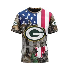 Green Bay Packers USA Flag Camo Hunting AOP T Shirt