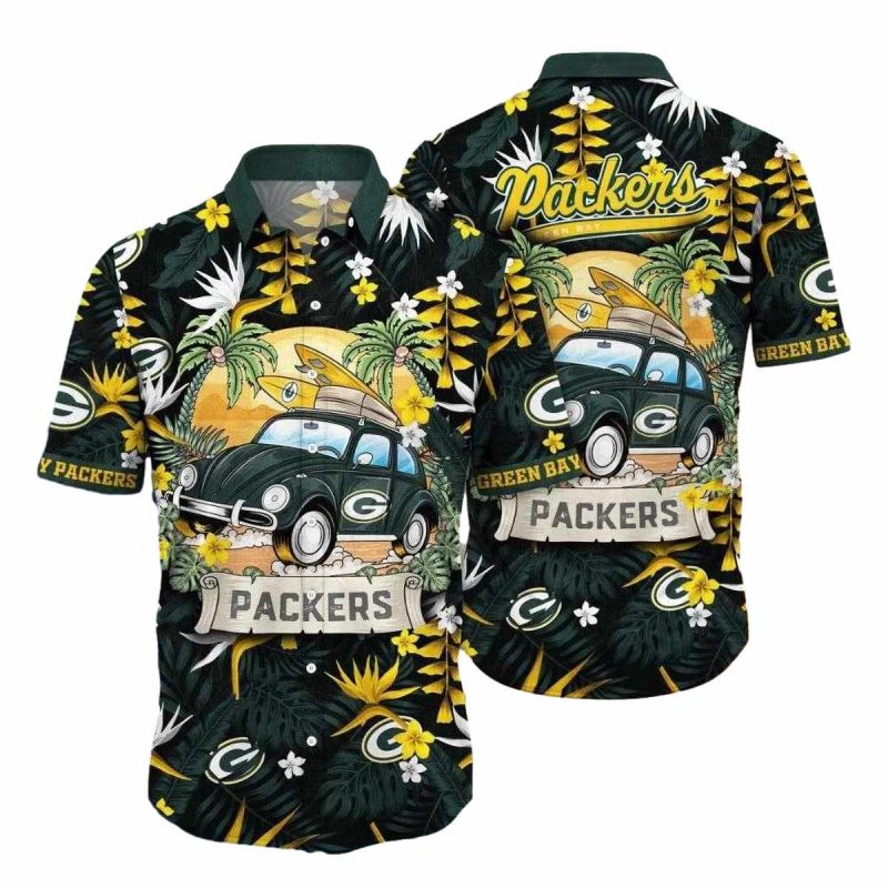 Green Bay Packers Vintage Car Tropical Hawaiian Shirt 1