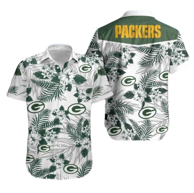 Green Bay Packers White Floral Summer Hawaiian Shirt 1