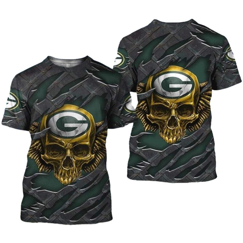 Green Bay Packers Wings Skull Aop T Shirt 1