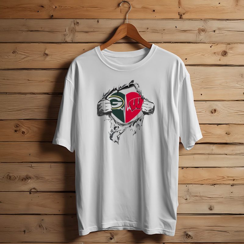 Green Bay Packers Wisconsin Badgers Heartbeat Fusion T Shirt T Shirt 1 1