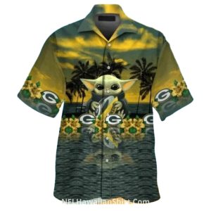 Green Bay Packers With Baby Yoda And Tropical Vibes Hawaiian Shirt