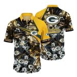 Green Bay Packers With Bold Floral And Logo Hawaiian Shirt