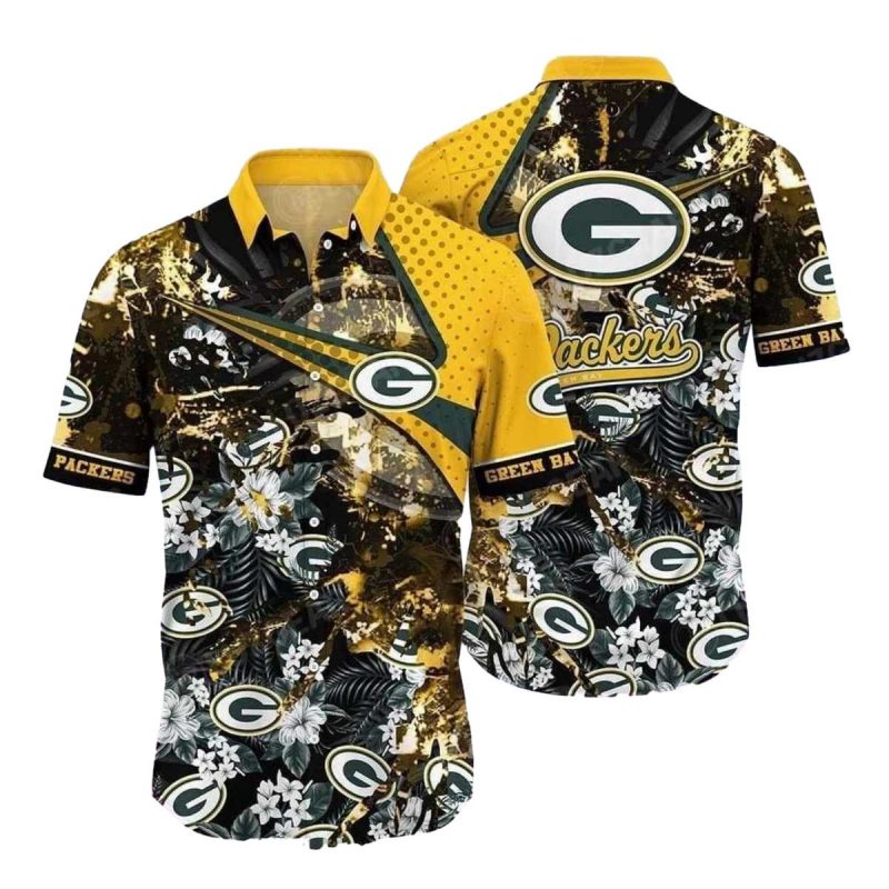 Green Bay Packers With Bold Floral And Logo Hawaiian Shirt 1