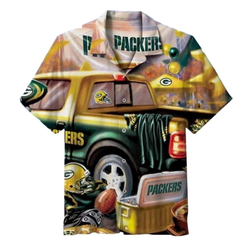 Green Bay Packers With Bold Green And Yellow Car Hawaiian Shirt 1