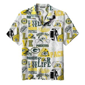 Green Bay Packers With Bold Letters And Football Logos Hawaiian Shirt