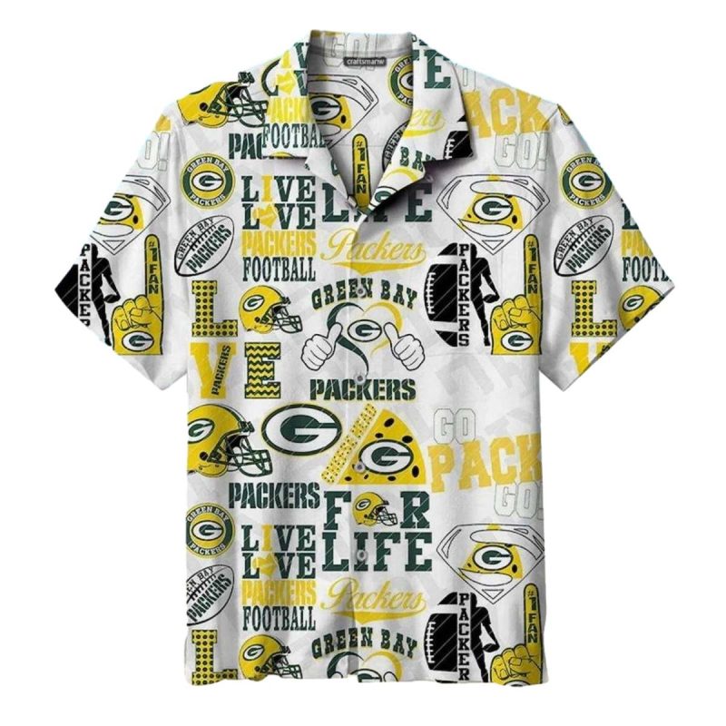 Green Bay Packers With Bold Letters And Football Logos Hawaiian Shirt 1