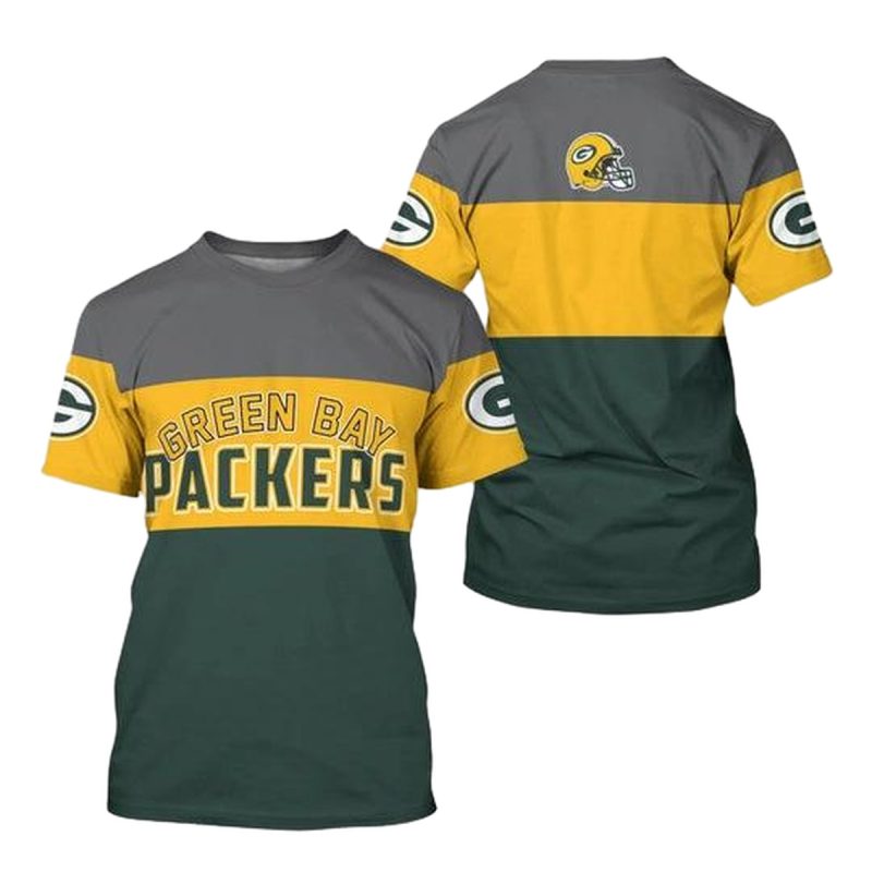 Green Bay Packers With Helmet Green Yellow Aop T Shirt 1