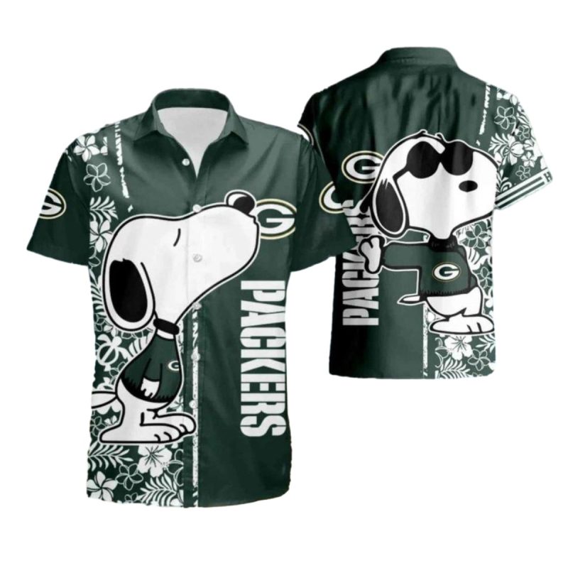 Green Bay Packers With Snoopy And Tropical Vibes Hawaiian Shirt 1