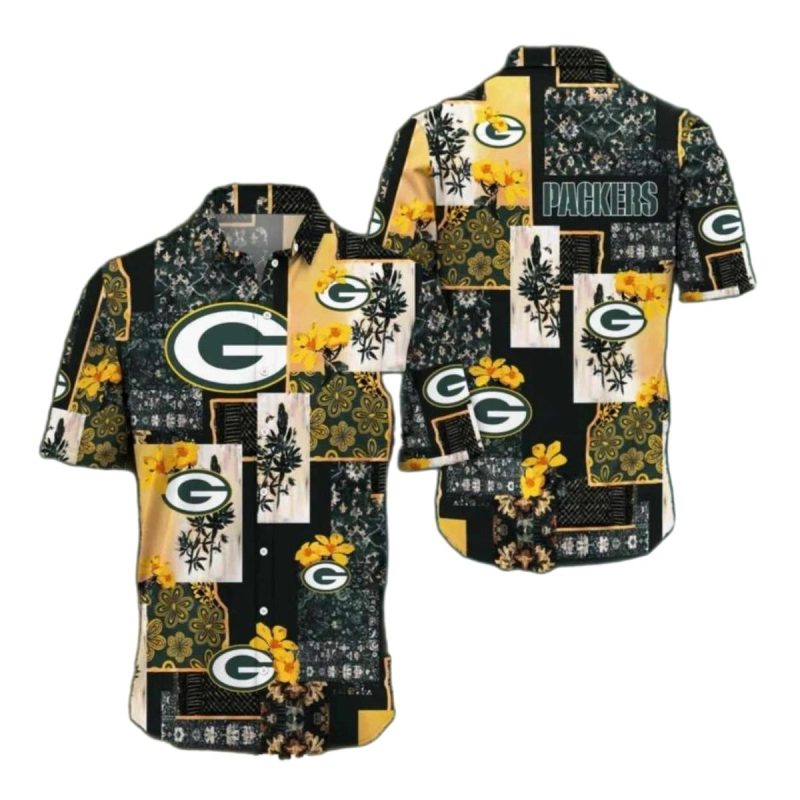 Green Bay Packers With Vintage Floral And Logo Hawaiian Shirt 1