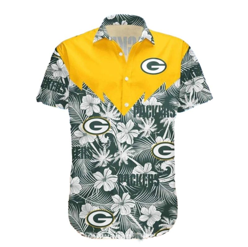 Green Bay Packers Yellow Accent Floral Hawaiian Shirt 1