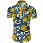 Green Bay Packers Yellow And White Floral Hawaiian Shirt