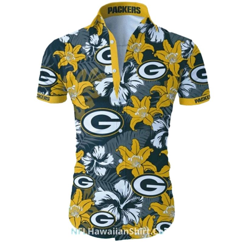 Green Bay Packers Yellow And White Floral Hawaiian Shirt 1