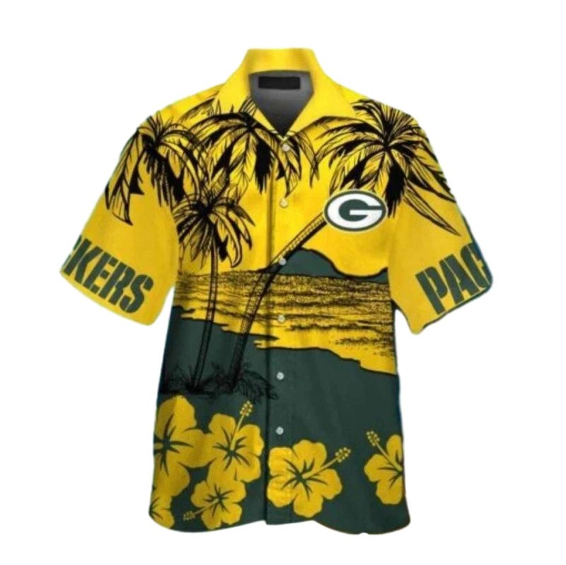 Green Bay Packers Yellow Floral Beach Scene Hawaiian Shirt 1