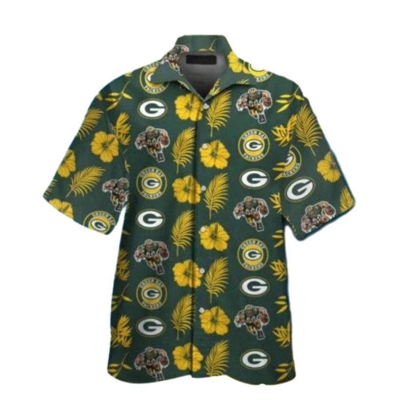 Green Bay Packers Yellow Flower And Logo Hawaiian Shirt 1