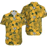 Green Bay Packers Yellow Hibiscus Hawaiian Shirt